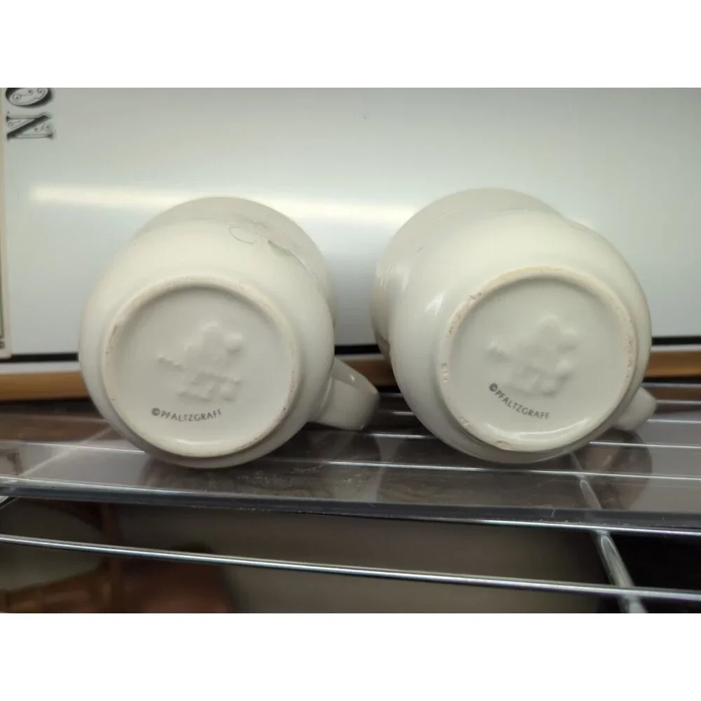 2 Pfaltzgraff Tea Rose Flat Coffee Mugs Tea Cups Made In USA cottage pink flower